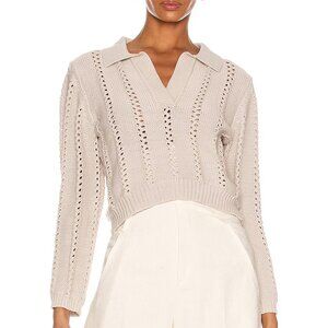 Jonathan Simkhai Berenice Polo Sweater Open Knit  V-neck Tan Size L